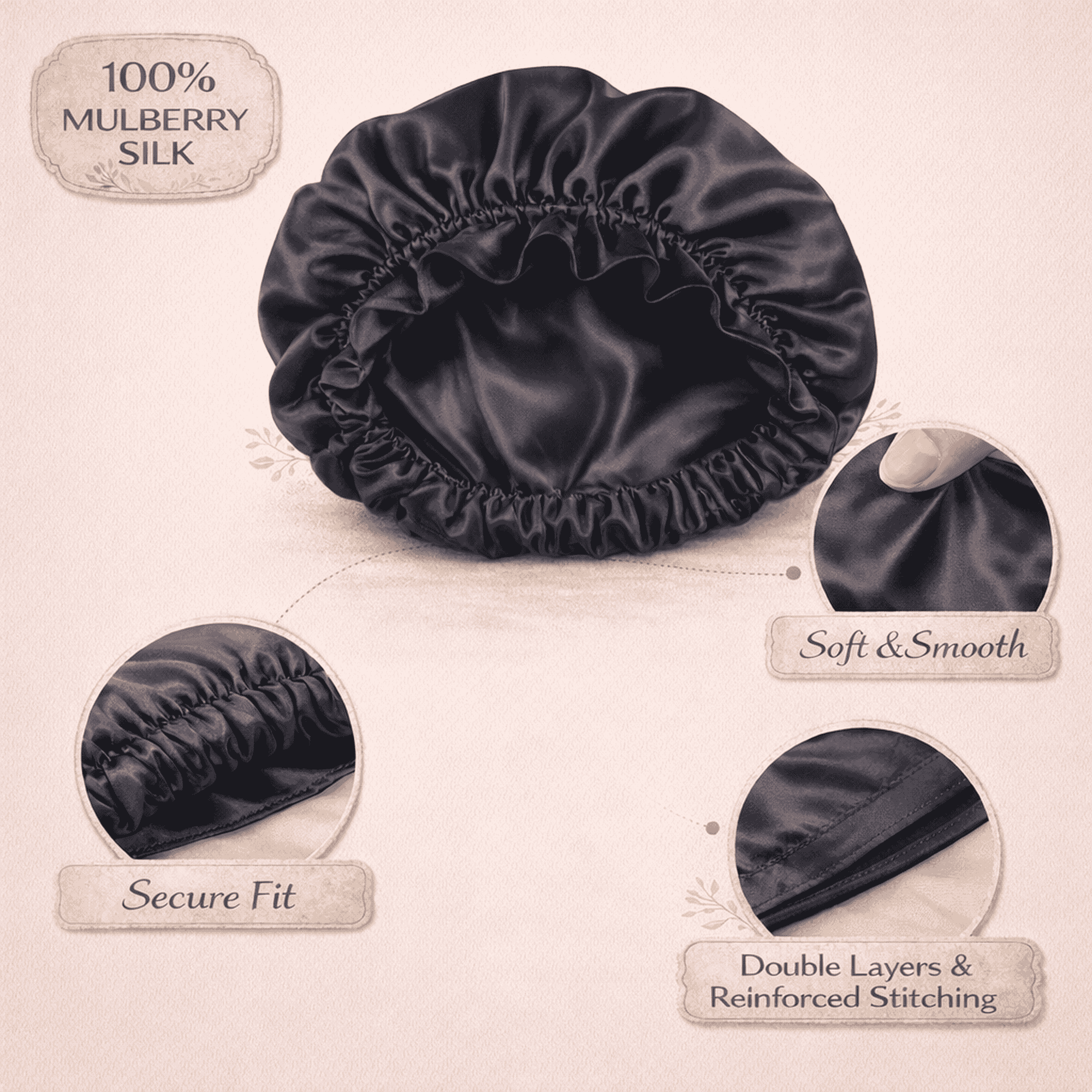 100% Mulberry Silk Reversible Sleep Bonnet – 22 Momme, Double-Sided Silk Hair Wrap & Night Cap for Women