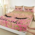 thumbnail image 3 of Homewish Girls Beauty Eyelashes Twin Sheet Sets, Glitter Waterdrop Twin Fitted Sheet, Gold Fashion Leopard Print Flat Sheet, Breathable Home Decor, 3-Piece, 3 of 7