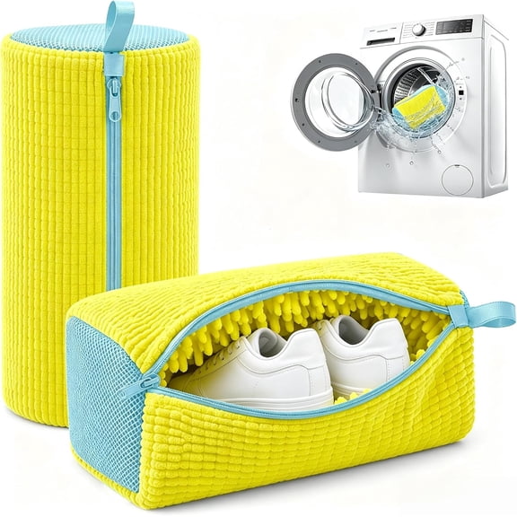 2-Pack Shoe Washing Machine Bag, Plush Chenille Shoe Laundry Bags for Washing Machine, Reusable Sneaker Washer Protector Bag with Zipper for Running Shoes, Tennis Shoes