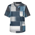 thumbnail image 3 of Domuza Scrubs for Men Top Plaid Stripe Printed Short Sleeve V Neck Working Uniform Loose Fit Comfy Soft Medical Scrub Tops with 3 Pockets Blue XL, 3 of 4