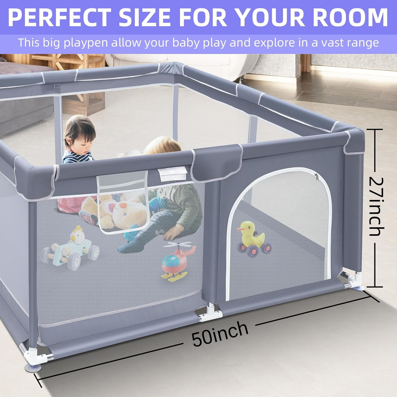 kmaier Baby Play Yards, Large Infant Travel Fence,Sturdy Secure Playpen,for Toddler,Gray