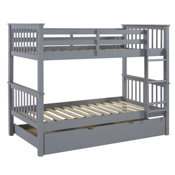 Twin over Twin Bunk Bed with Trundle in Gray - Walmart.com - Walmart.com