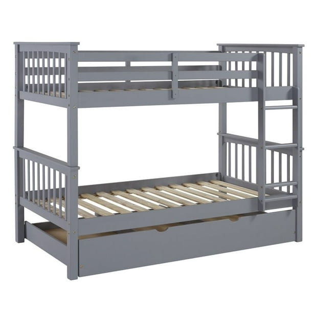 Twin Over Bunk Bed With Trundle In, Gray Bunk Beds