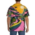 thumbnail image 3 of Honeii Retro Futuristic Landscape for Men's Short-Sleeved Button-Up Collared Shirt Featuring A Pocket, Perfect for Beach Vacations, And Travel Adventures.-3X-Large, 3 of 5