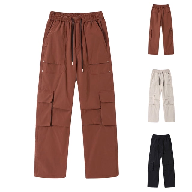 Styesk Men's Pants Men's Casual Outdoor Solid Color Elastic Waist Drawstring Pocket Workwear Pants