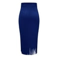 thumbnail image 4 of QHFBli Women's Fringe Trim Suede Skirt High Waisted Pencil Dressy Fall Winter Midi Long Skirt, 4 of 5