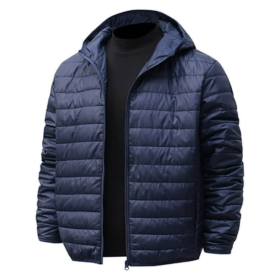 Men's Light Jacket Hooded Casual Short Winter Jacket Solid Color Hooded Zipper Warm Jacket