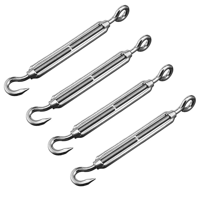 Turnbuckles Hook, 304 Stainless Steel Turnbuckle Heavy Duty M4 M6 M8 Hook  and Eye Turnbuckle for Cables Wire Rope Tension 5/32 1/4 5/16 for Sun  Shade Fence Tent Rope Installation(M8, 4Pcs) 