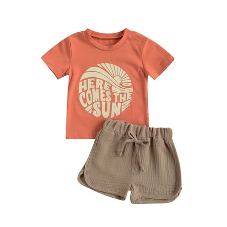 

Gwiyeopda Toddler Baby Boy Girl Outfits Shorts Sleeve Top T-shirt Shorts 2pcs Set 1-4T