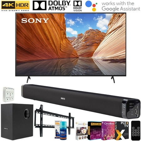 Sony KD50X80J 50-inch X80J 4K Ultra HD LED Smart TV (2021) Bundle with Deco Gear Soundbar with Subwoofer, Wall Mount, 6-Outlet Surge Adapter, Screen Cleaner and TV Essentials 2020