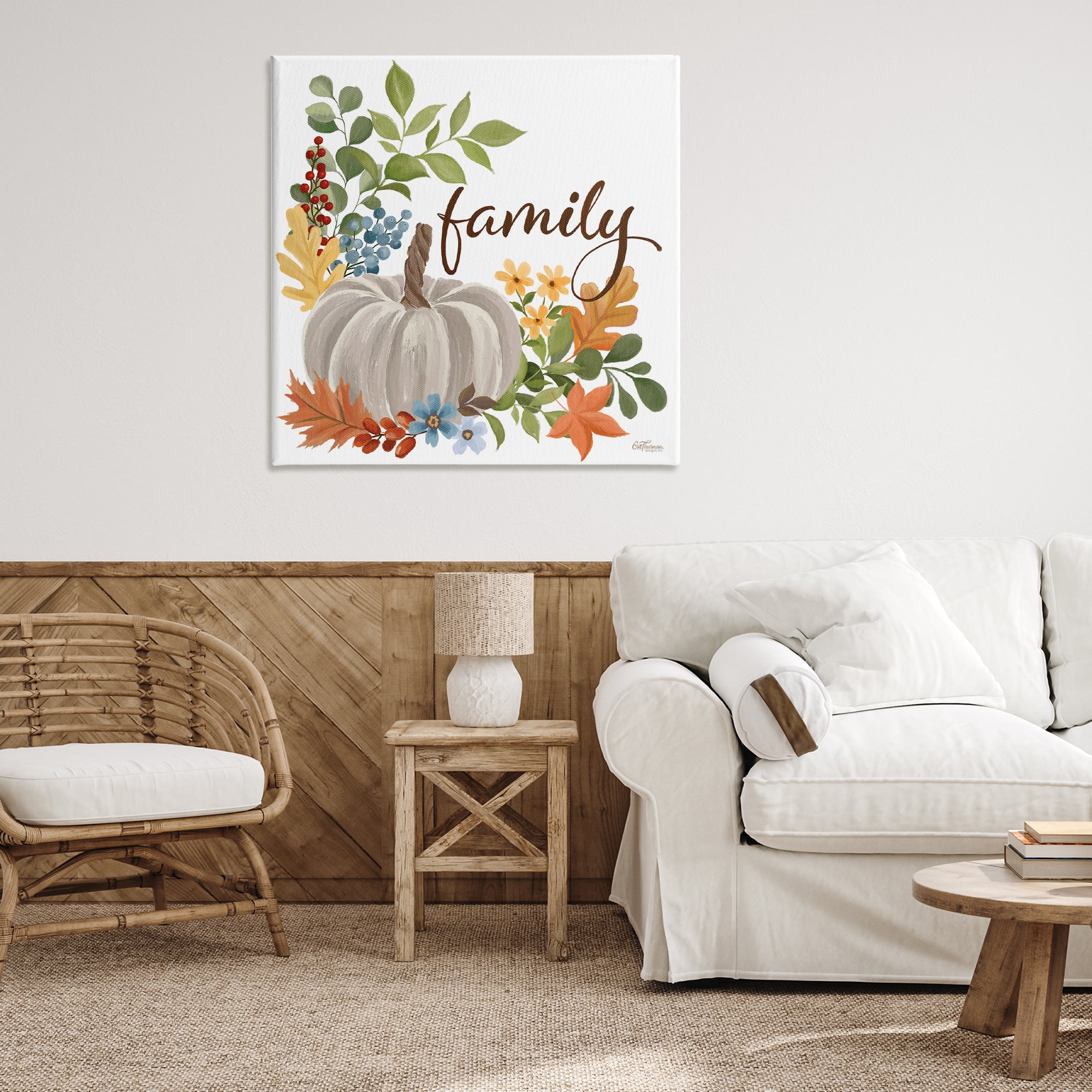 Stupell Industries Autumnal Family Pumpkin Holiday Painting Gallery Wrapped Canvas Art Print Wall Art, 36 x 36
