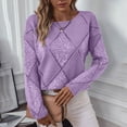 thumbnail image 4 of Fmbrln Womens Trendy Sequin Knitted Sweaters Long Sleeve Crew Neck Hollow Out Sweaters Tops Casual Dressy Blouse Loose Comfy Pullover Sweaters Purple S, 4 of 9