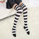 thumbnail image 5 of Minnieouse Paquete de 2 calcetines a rayas de talla grande hasta el muslo, elasticidad, transpirabilidad, cómodos, cálidos, apariencia de moda, Medias blanco negro 32, 5 of 6