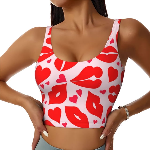 Fotbe Lips Kiss Sujetador Deportivo Largo sin Aros para Mujer con Almohadillas y Soporte Medio, Transpirable y Absorbente, Camiseta Tipo Chaleco o Tank Top-XX-Large