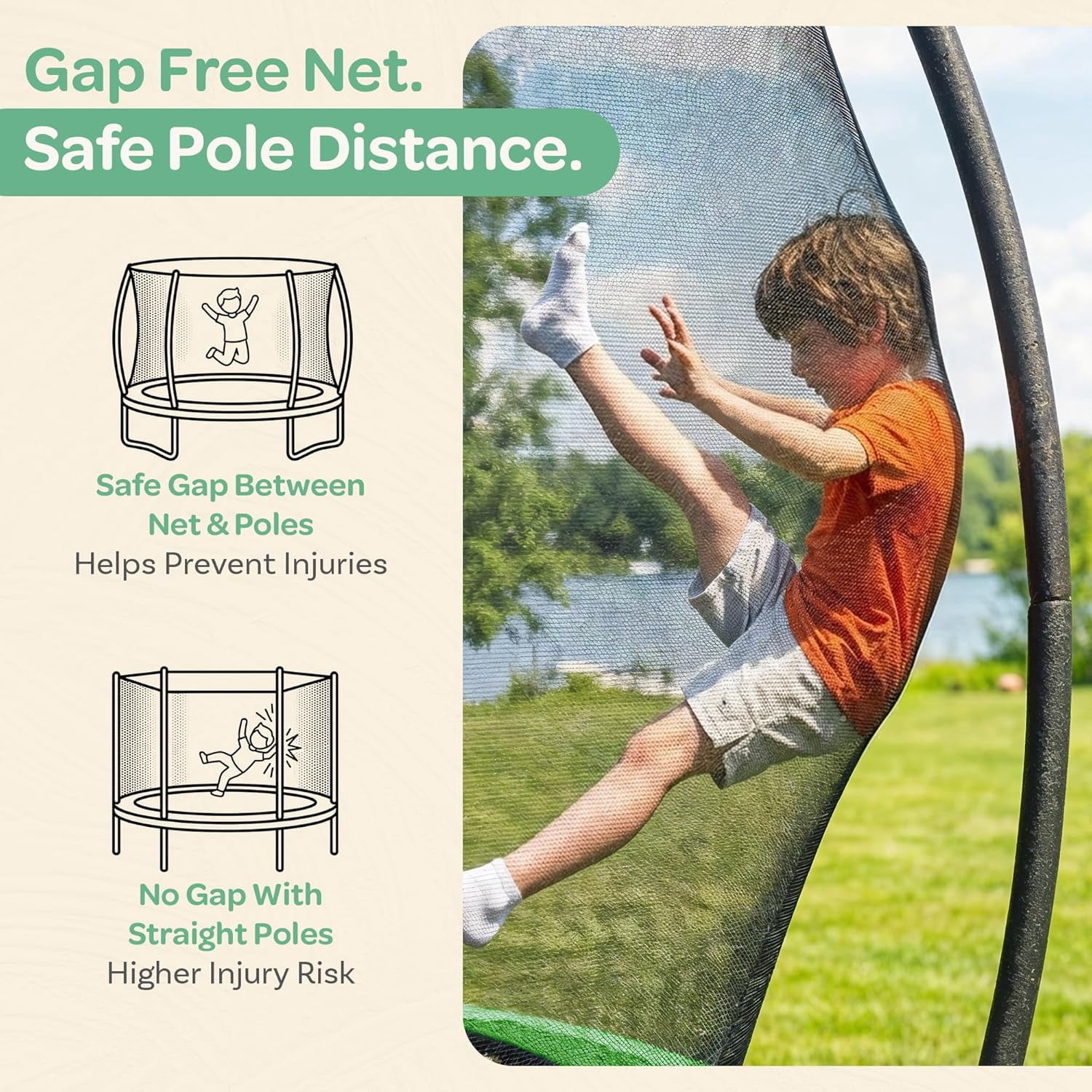 JoyBerri Trampoline Outdoor – 12Ft Recreational Trampoline with Enclosure Net, Ladder, LED Lights & Sprinkler – ASTM Certified Safe - Green