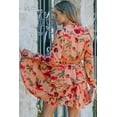 thumbnail image 3 of Women's Red Frilled Collar Long Sleeve Floral Dress with Ruffle, 3 of 17