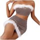 thumbnail image 4 of Gibobby Lencería de encaje para mujer Lencería para mujer Encaje sexy Felpa Palabra Cuello Envoltura Pijamas de Navidad (Caqui, L), 4 of 5