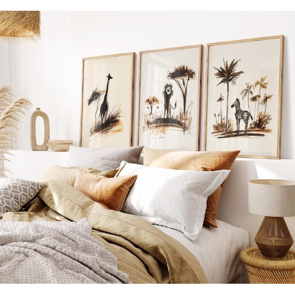 Safari Art Prints Zebra Lion Giraffe Wall Decor Set 3 Unframed Paper Print 8x12