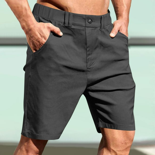 Mens Shorts Golf Button Elastic Waist 9 Inch Casual Loose Flat Front Travel Work Cargo Shorts with Pockets