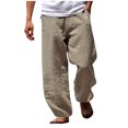 thumbnail image 2 of lmcalzta Linen Pants for Men Loose Fitted Drawstring Elastic Waist Summer Dressy Casual Beach Pants with Pockets, 2 of 3