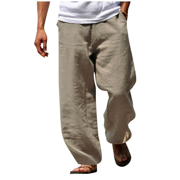 Dagugfen Summer Pants for Men Loose Solid Color Lightweight Beach Vacation Lounge Pants with Pockets