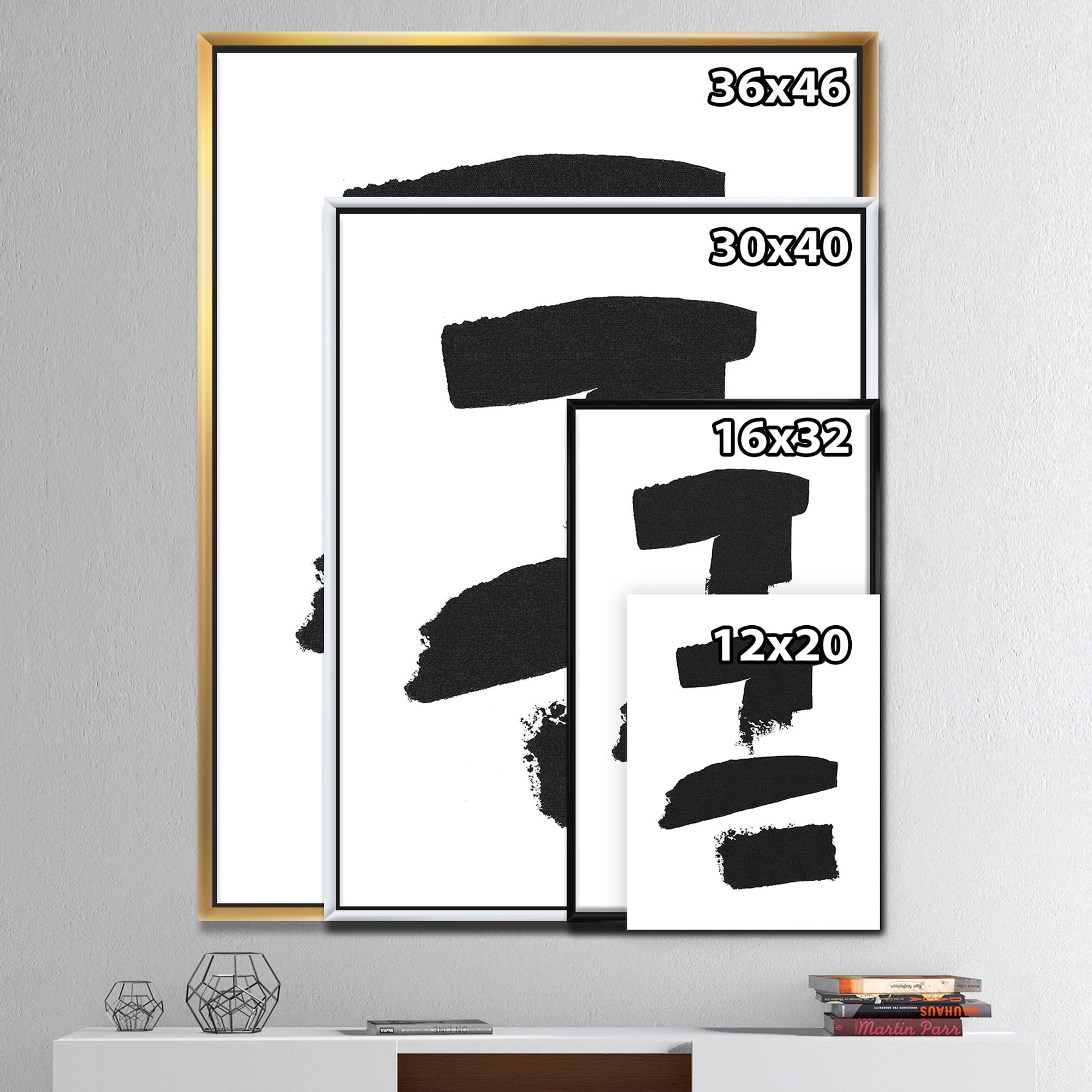 Designart ' Black and White Geometric Company I ' MidCentury Modern Framed Canvas