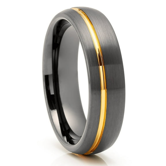 6mm Gunmetal Wedding Ring,Yellow Gold Tungsten Ring,Anniversary Ring,6mm Wedding Ring,Tungsten Carbide Ring,Band