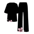 thumbnail image 5 of Jxximdong Pajamas for Women Set Summer Cotton Linen T Shirts Straight Leg Pant Plus Size 2 Piece Set Black Loungewear XL, 5 of 5