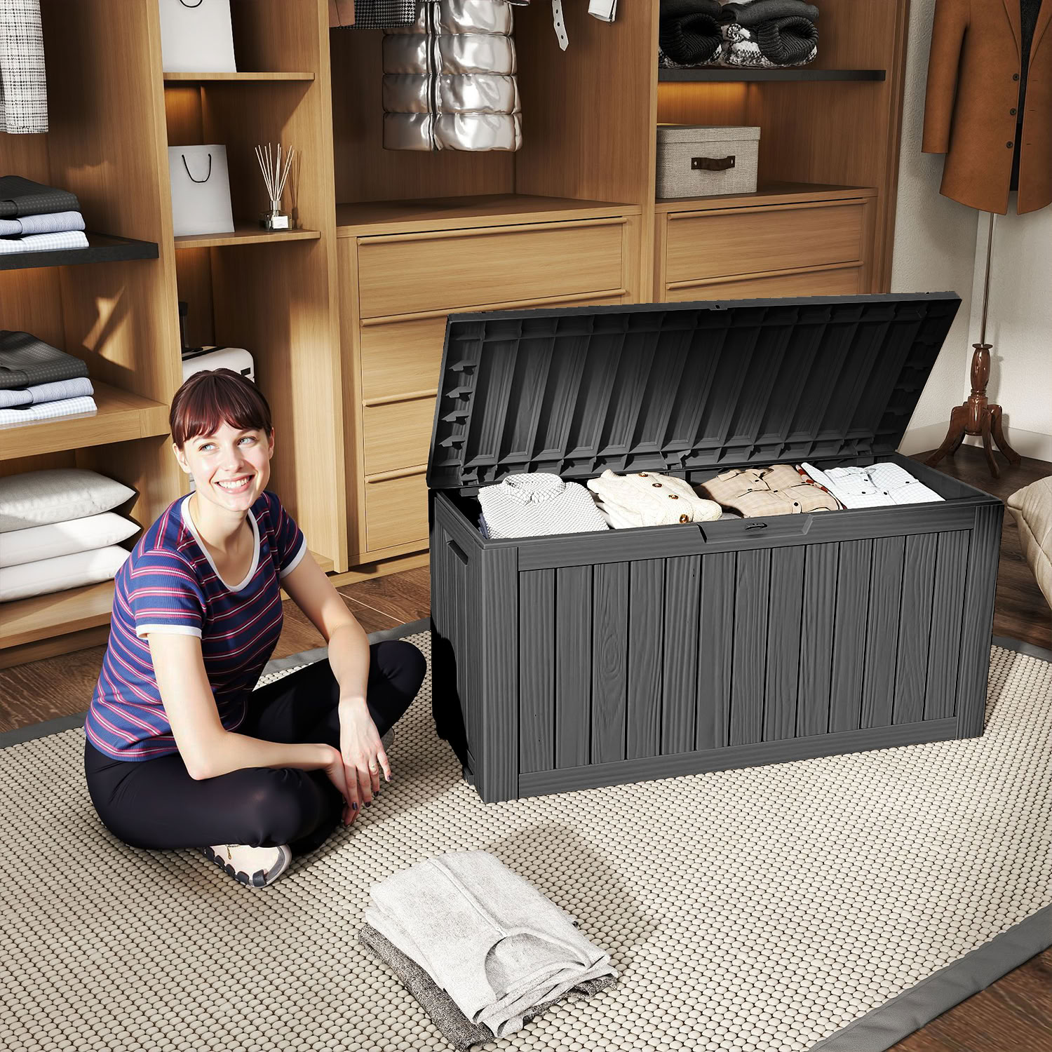MAYEERTY 75 Gallon Outdoor Deck Box, Large Capacity Storage Box for Patio Furniture Cushions, Pillow Outdoor Indoor, Black