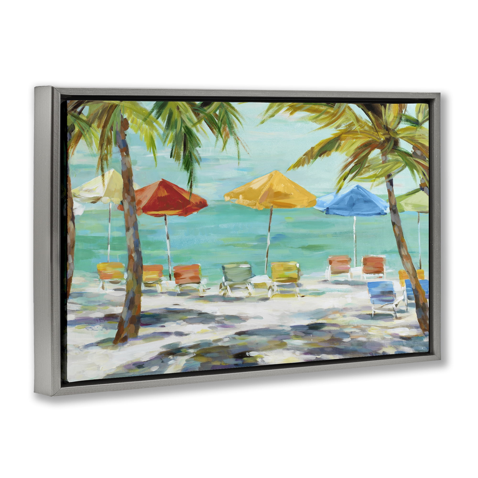 Stupell Industries Umbrellas Under the Palms Gray Framed Floater Canvas Wall Art, design by Lorenzo Collective