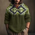thumbnail image 2 of WTOBBY Men's Printed Cotton Linen Hooded Long Sleeve Shirt with Gradient Design for Spring and Summer Casual Daily Wear Lightweight and Breathable Pullover Top ,Dark Green M, 2 of 5