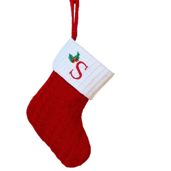 Lilixerw Red White Christmas Stockings with Initials,Small Embroidered Letter Knit Christmas Stocking for Family Holiday Decorations Christmas Ornament(S)