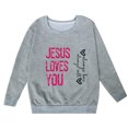 thumbnail image 4 of Hwmodou Girls Sweatshirt "Jesus Loves Me" Crewneck Printed Long Sleeve Fall Winter Simple Athletic Top,3-14Y, 4 of 4