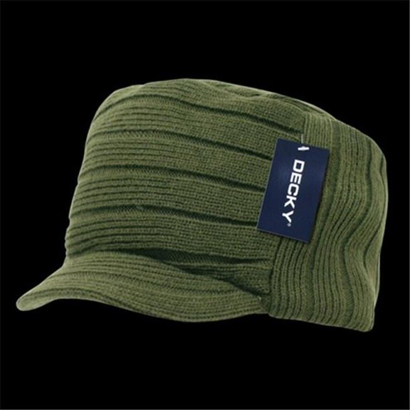 Decky  Knitted Flat Top Cap With Visor - Olive