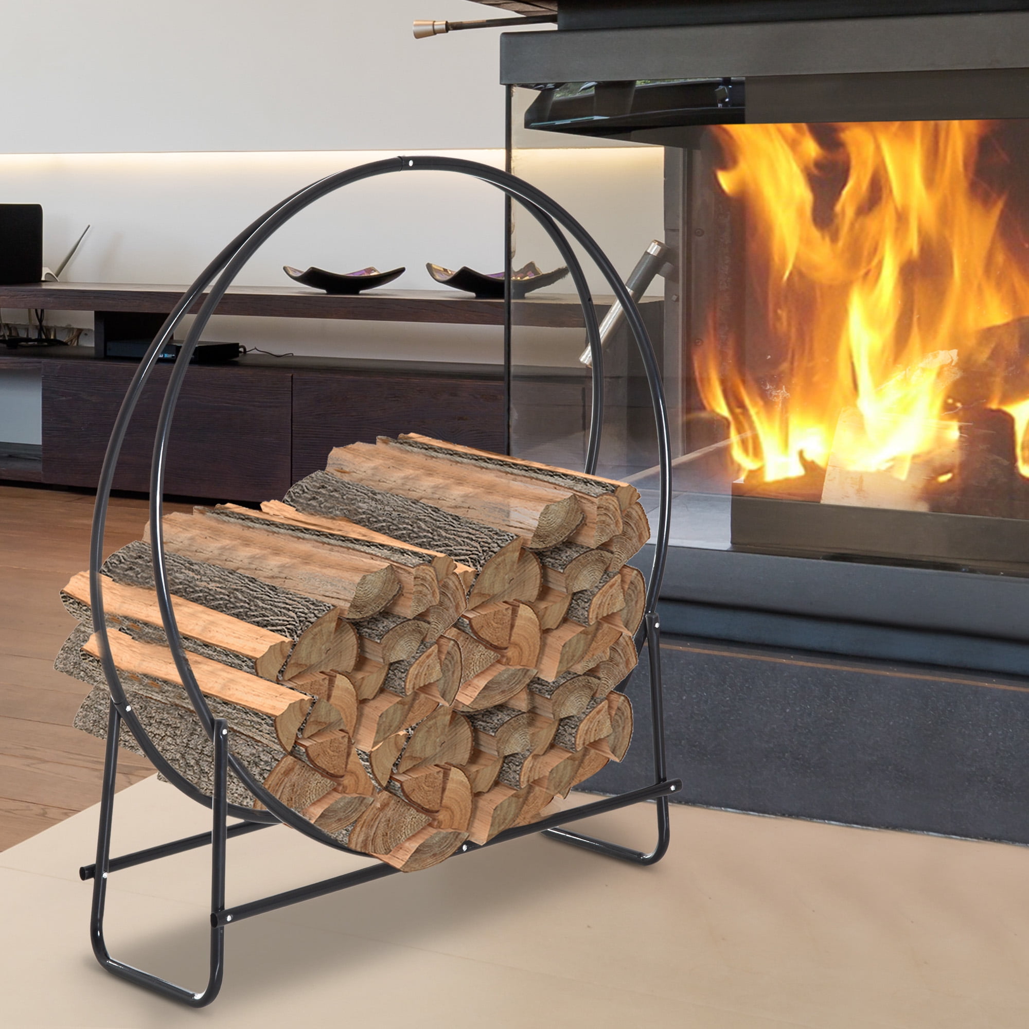 Heavy Duty Firewood Rack Indoor Outdoor Log Holder 264lbs Black