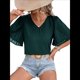 thumbnail image 1 of Blusas Elegantes de Verano para Mujer, con Cuello en V, Corta y Pétalos Abullonados, Informales, para Trabajo y Negocios Verde Oscuro XL, 1 of 8