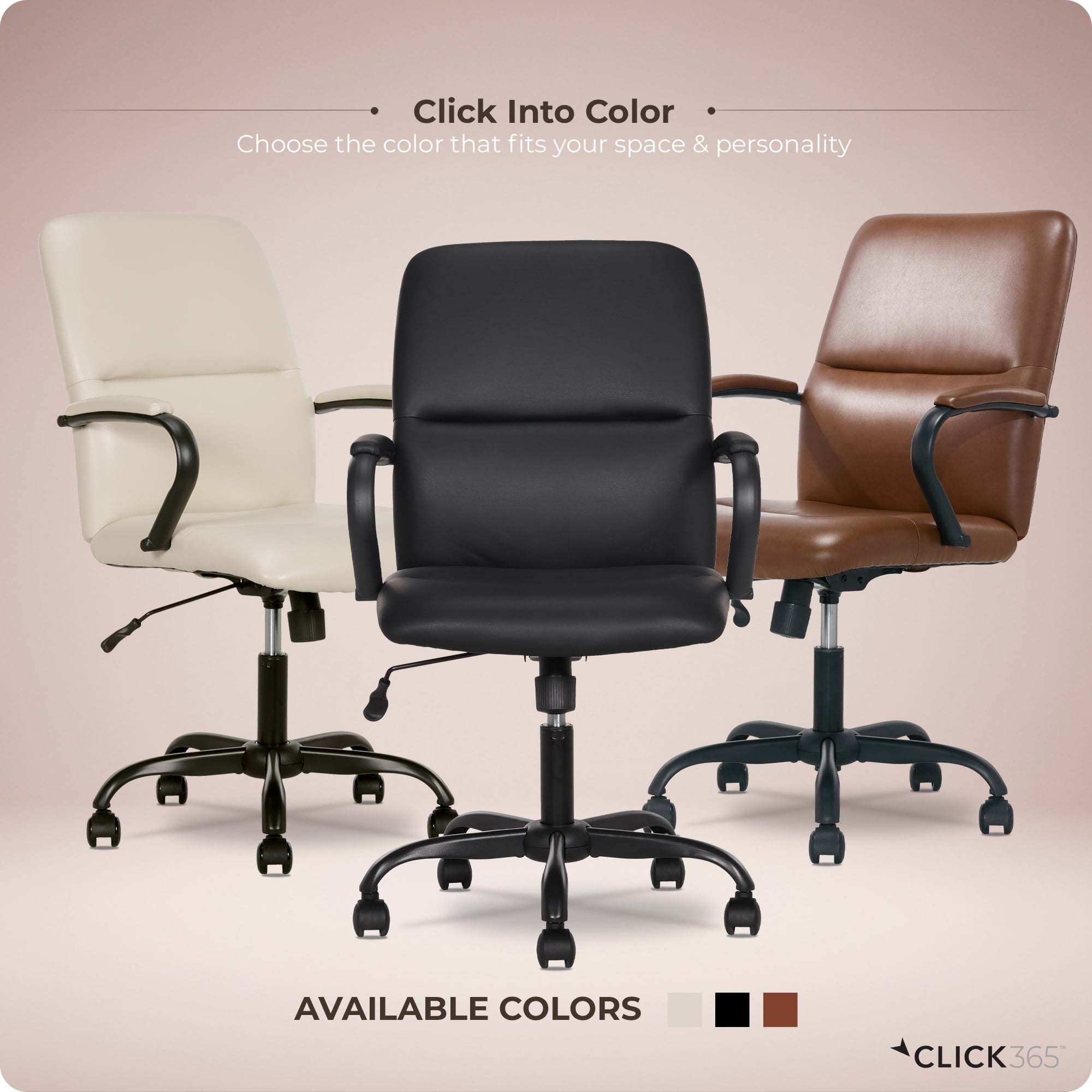 Click 365 Adult Polyurathane Mid Back Indoor Commercial Ergonomic Office Chairs Hardware Kit, Cream