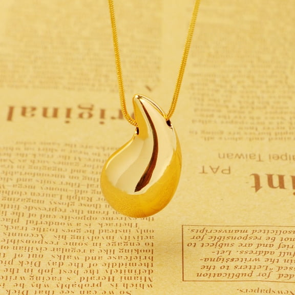 Vintage 14K Yellow Gold chunky dome drop necklaces for women fashion glossy thick teardrop necklace jewelry gift