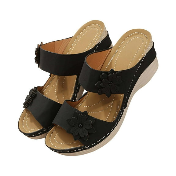 GERsome Women Open Toe Flower Women Wedge Orthopedic Sandals,Hollowed Slip on Arch Support Sandals Casual Bohemian Fashion Non-Slip Lightweight Slippers