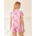 thumbnail image 3 of Ensemble de Pyjama 2 Pcs pour Femmes Manches Courtes Vêtements de Nuit Doux Col Rond Ensemble de Shorts Imprimés avec Poches P-TTG, 3 of 5