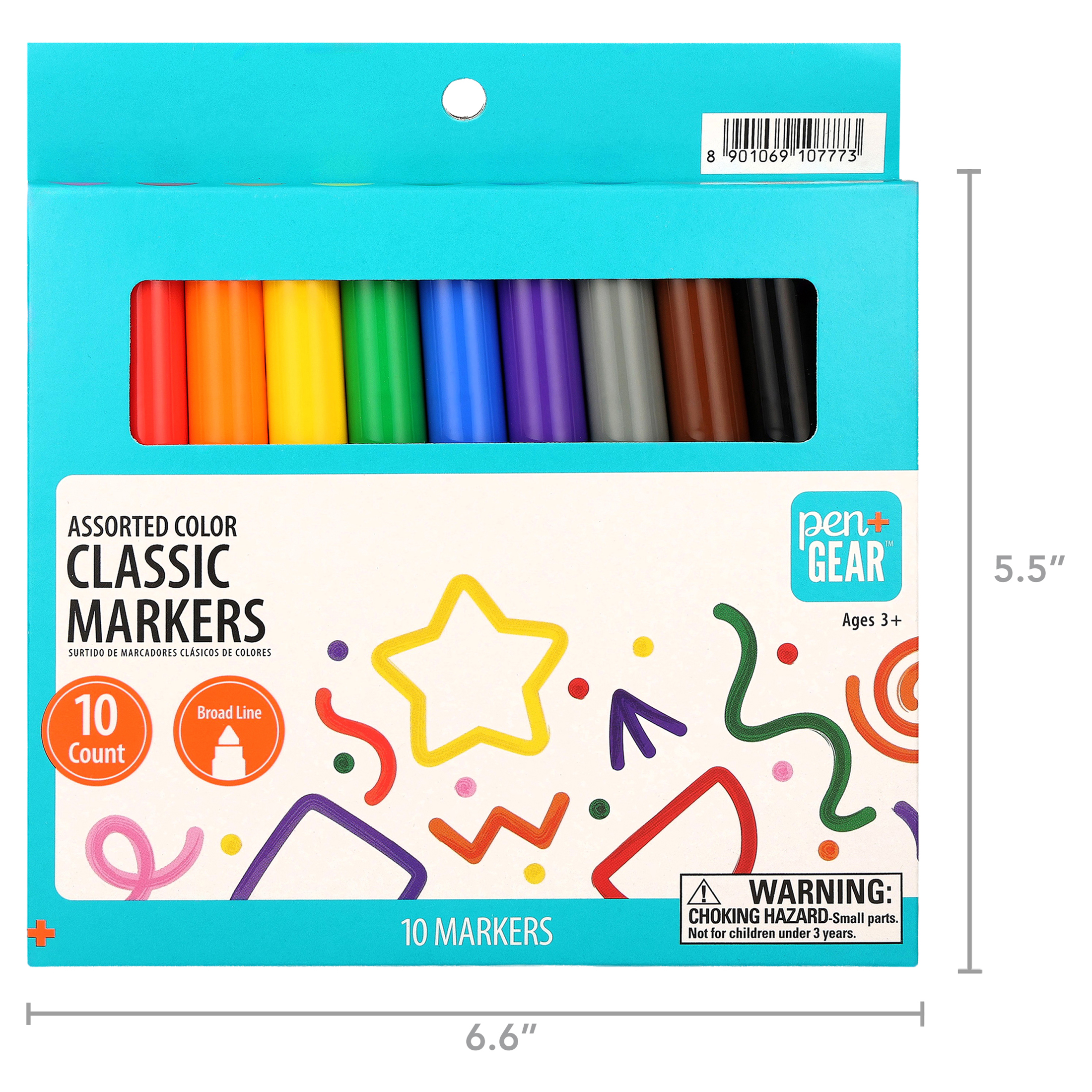 Marcadores clásicos Pen+Gear, punta ancha, colores surtidos, 10 piezas 8