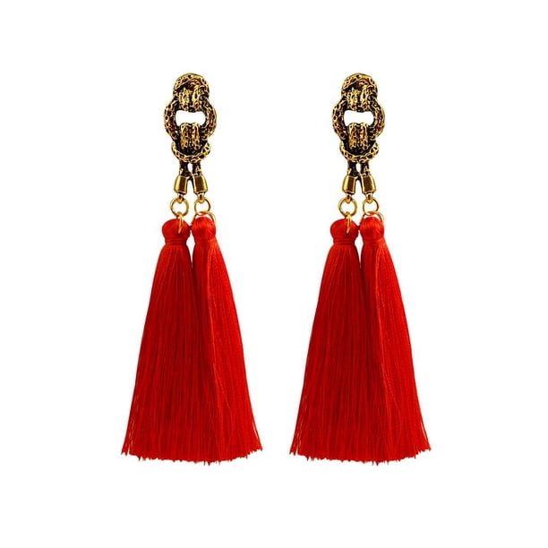 Moda Bohemia Pendiente Vintage Borla Larga Boho Retro Pendientes - Rojo Sunnimix Pendientes