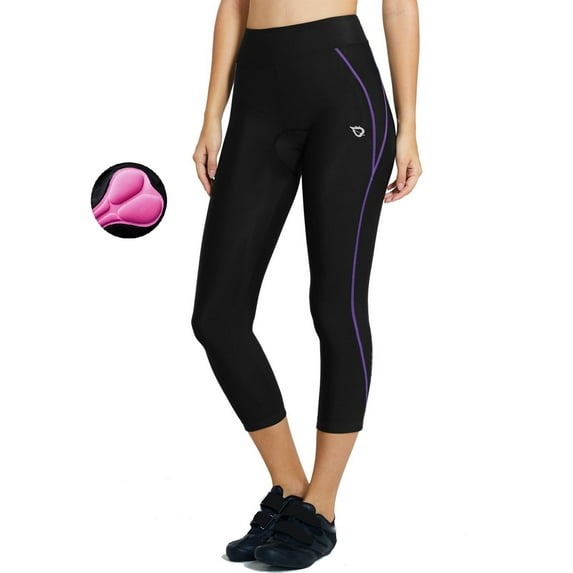 BALEAF Women's 3D Padded Cycling Pants Bike Shorts Leggings Capris Breathable 3/4 Tights UPF 50+ Purple Line Size M