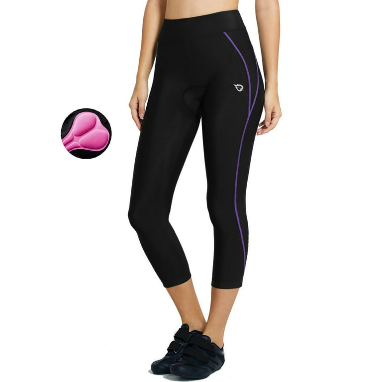 BALEAF Women's 3D Padded Cycling Pants Bike Shorts Leggings Capris  Breathable 3/4 Tights UPF 50+ Purple Line Size M 