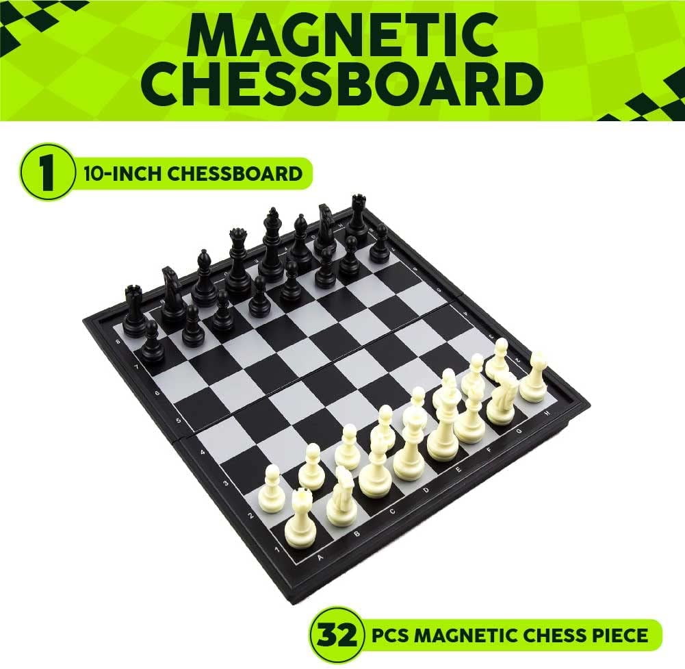 10inch Magnetic Travel Chess Set, Black & White Folding Board for