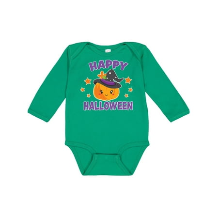 

Inktastic Happy Halloween Pumpkin with Witch Hat and Stars Gift Baby Girl Long Sleeve Bodysuit