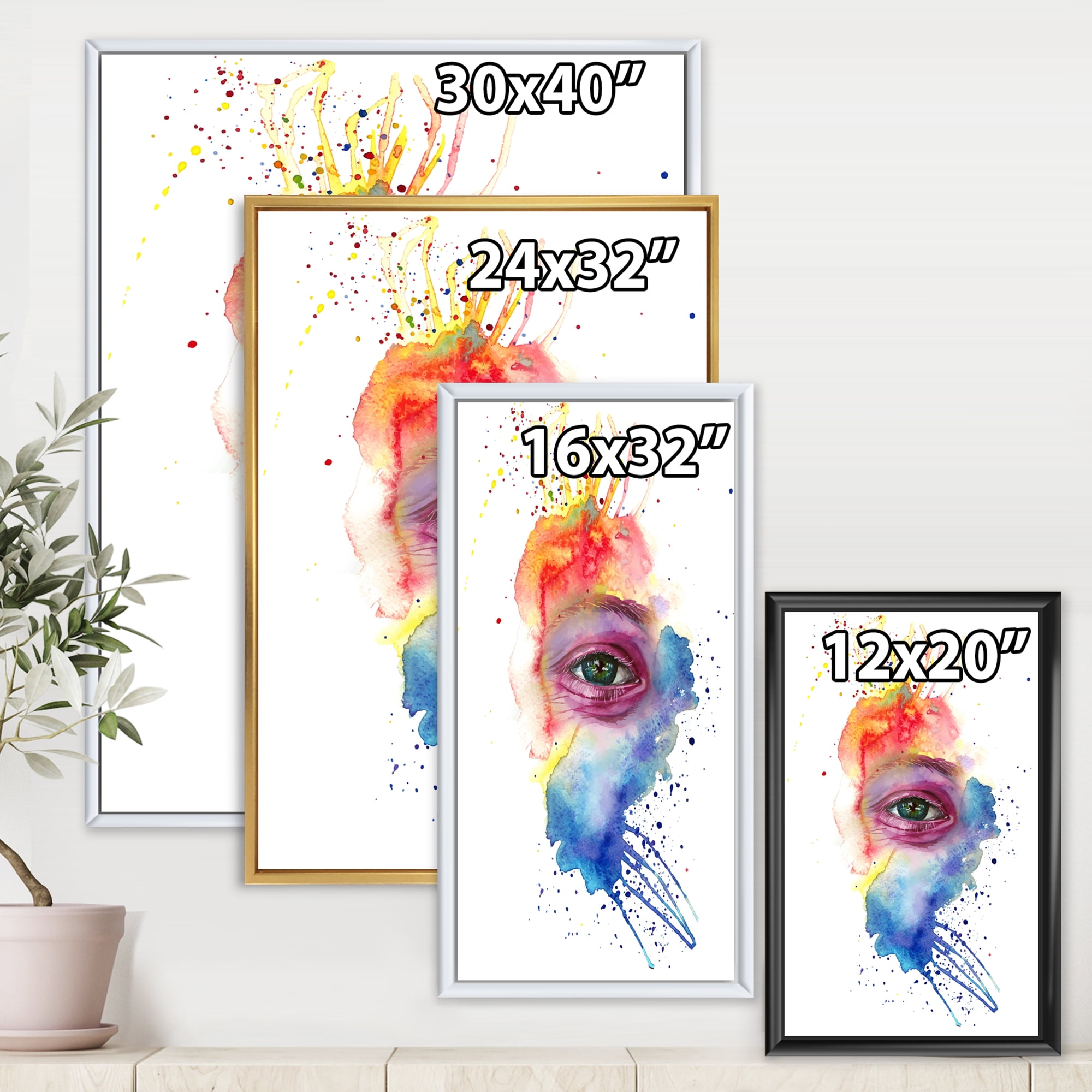 Designart 'Detail of Eye In Rainbow-Colored Face Portrait' Bohemian & Eclectic Framed Canvas Wall Art Print