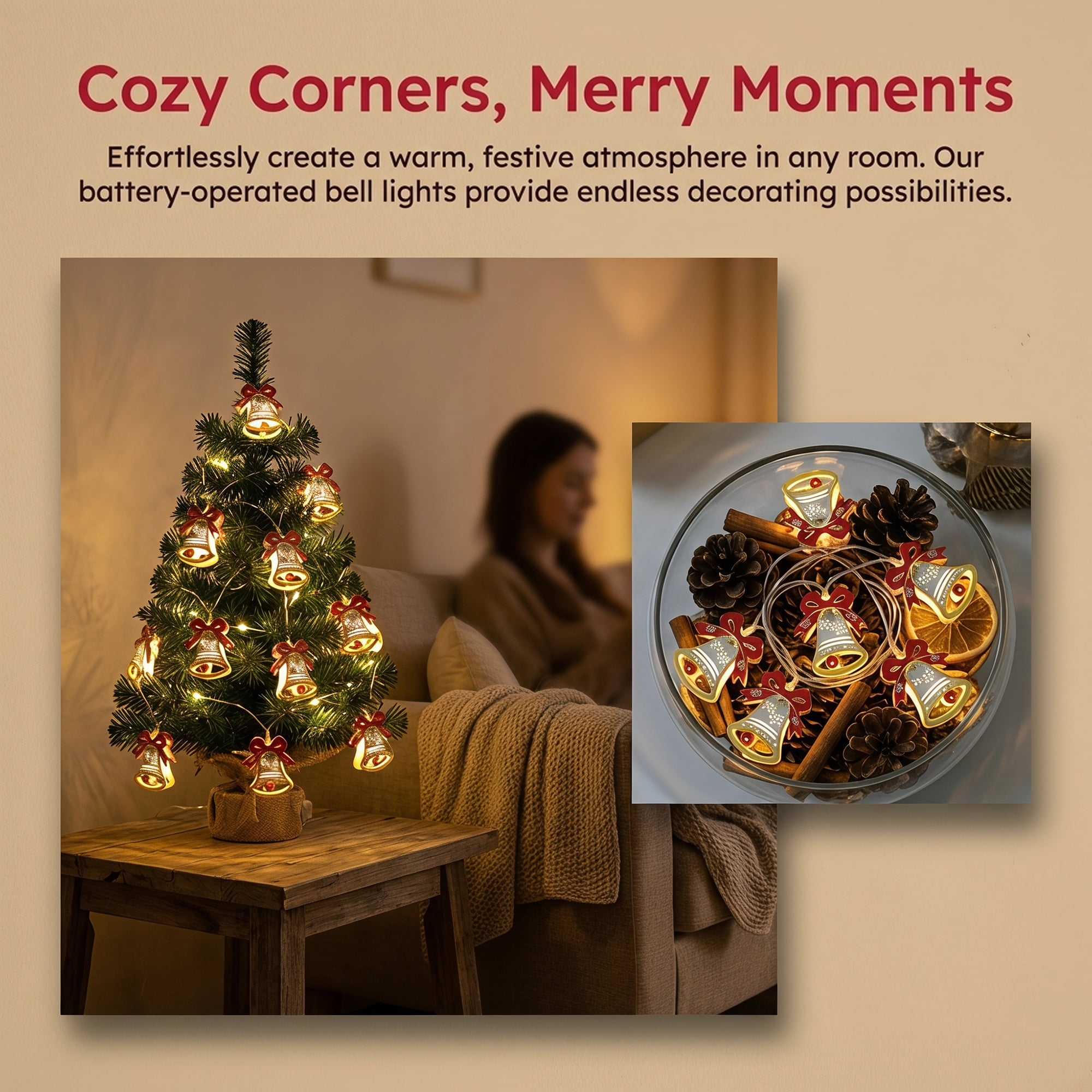 Unique Bargains Figurine Indoor Holiday Fairy Lamps 4.9 ft Bell Battery Operated