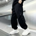 thumbnail image 6 of HAOTAGS Teen Boys Cargo Pants(5-15Y), Elastic-Waist Trousers with Pockets Casual Comfy Long Pants Black 9-10 Years, 6 of 7