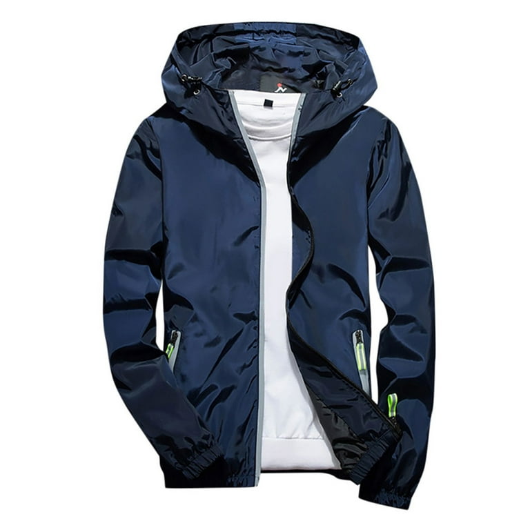 Plus Size Men's Hooded Jacket Full Zip Lightweight Windproof Bomber Jacket  Casual Sun Protection Outdoor Hiking Fishing Jacket with Pockets
